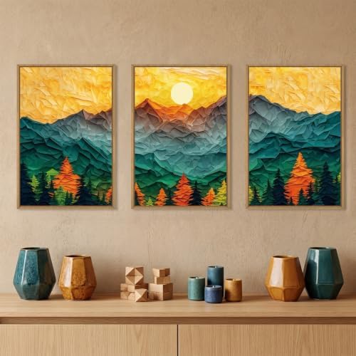 Abstract Boho Mountain Framed Canvas Wall Art Set-16"x24"x3 - Image 2