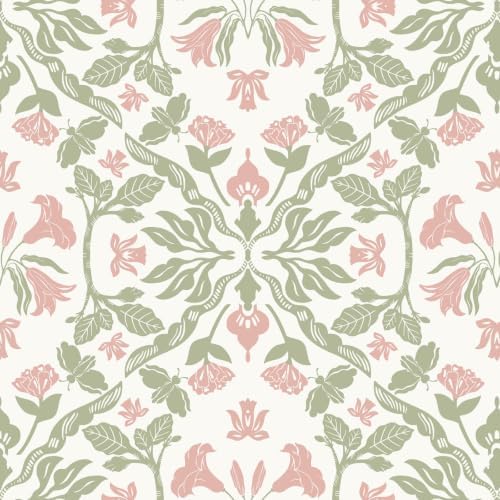 Heroad Vintage Damask Floral Peel Stick Wallpaper Green/Pink Contact Paper by HeroadBrand