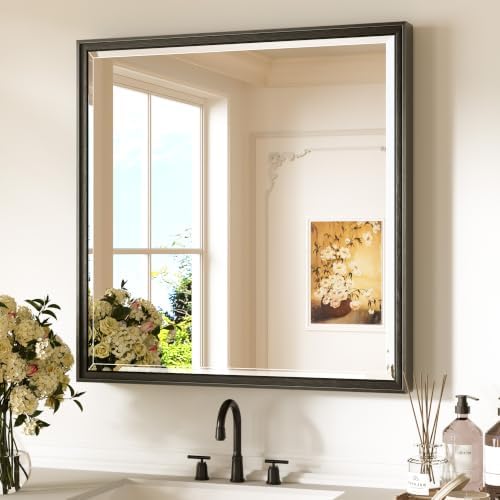 Keonjinn 30" x 30" Black Square Bathroom Mirrors by Keonjinn
