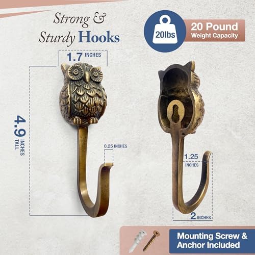 Cast Iron Owl Hook, Heavy Duty, 4.9 inch Tall, Farmhouse Decorative Wall Hook - Image 3
