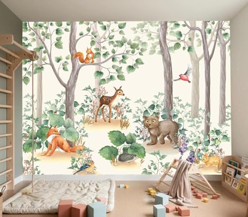 Adorable Watercolor Forest Animal Friends Kids Room Wallpaper - Image 4