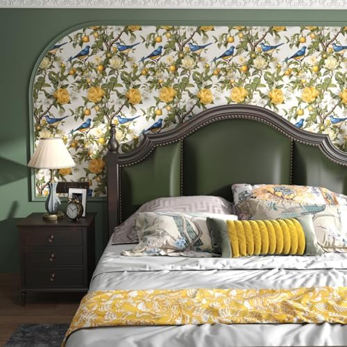 Danodoi Yellow Vintage Lemon Bird Peel and Stick Wallpaper 17.5" x 118" - Image 3