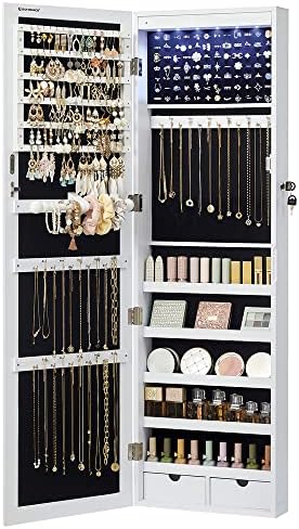SONGMICS 6 LEDs Mirror Jewelry Cabinet, 47.2-Inch Tall Lockable Wall or Door by SONGMICSbySONGMICSHOME