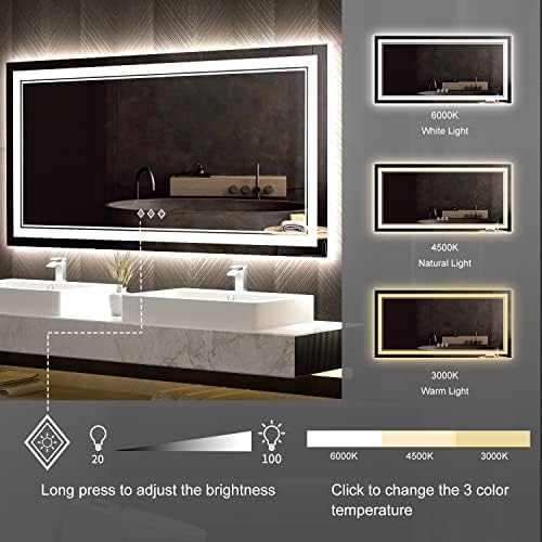 Bathroom Vanity Mirror, 48x24 Inch Gradient Front and Backlight Bathroom Mirror - Image 5