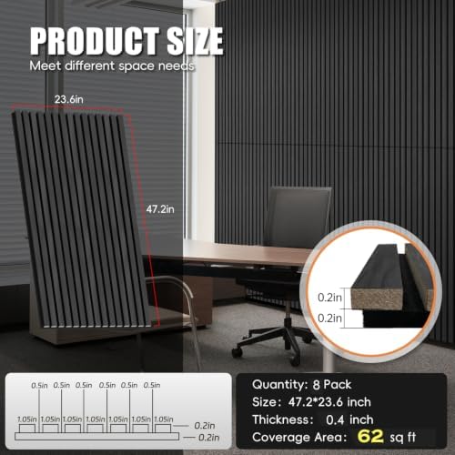 RITOLLO 8-Pack Wood Slat Wall Panels, 62 Sq Ft Coverage - Image 2
