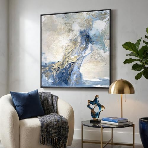 Extra Large Framed Blue Abstract Wall Art Decor - Image 4