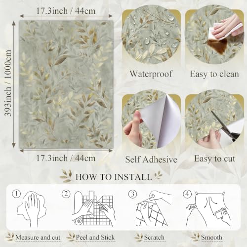 Grey Peel and Stick Wallpaper Vintage Leaf Wallpaper 17.3"×393" - Image 3