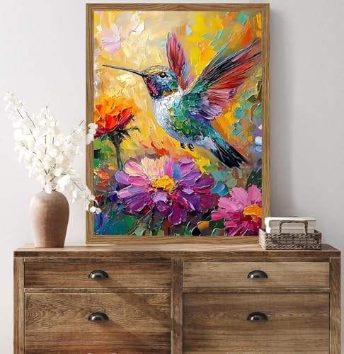 Pormipone Hummingbird Floral Wall Art 12x16 Inch Framed Canvas Print - Image 2
