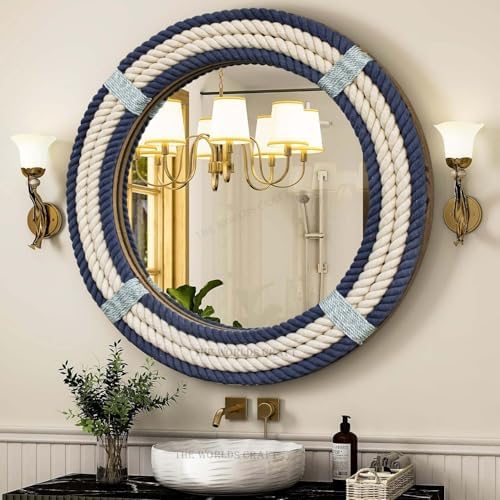 Nautical Round Rope Mirror, Rustic Coastal Boho Farmhouse Wall Décor by TheWorldsCraft