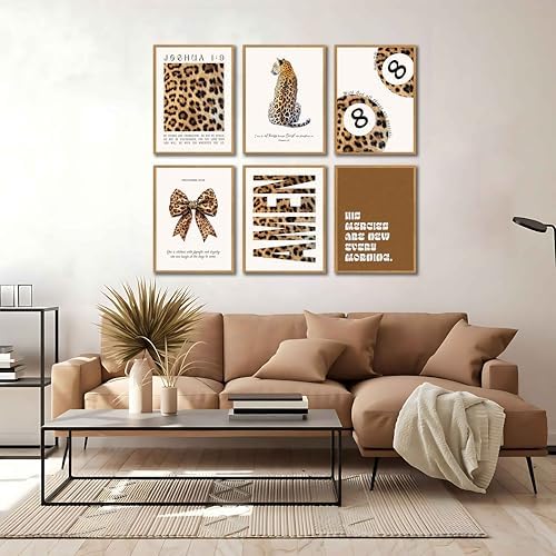 6Pcs Trendy Leopard Canvas Wall Art, Preppy Cheetah Wall Decor Posters Prints - Image 6
