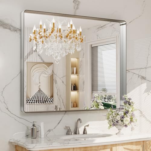 LOAAO 40X36 Inch Brushed Nickel Bathroom Mirror by LOAAO