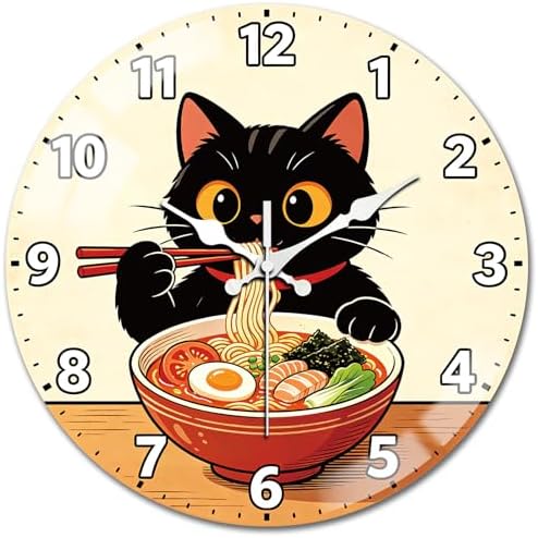 peacoblue Japanese Ramen Cat Wall Clocks Battery Operated by PEACOBLUE