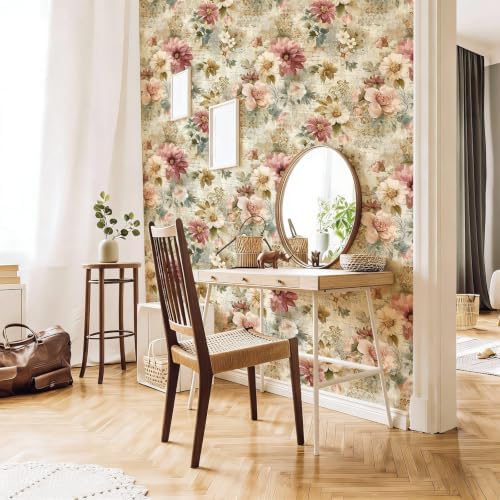 Vintage Script Floral Peel and Stick Wallpaper Self Adhesive 17.72" x 118.12'' - Image 7