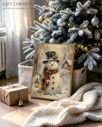 VIYYIEA Framed Winter Christmas Canvas Wall Art, Frosty Winter Snowman - Image 4