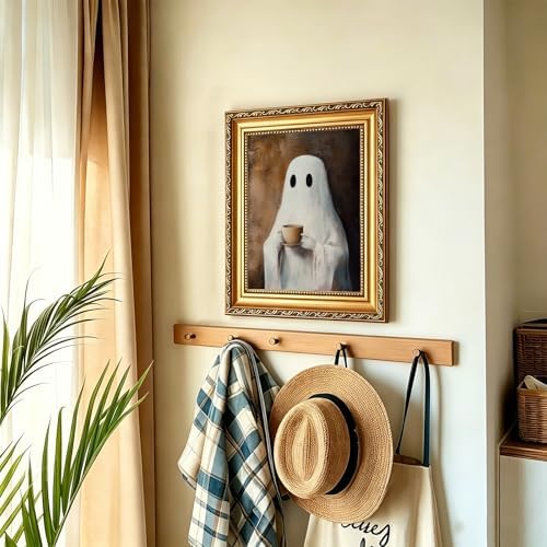 uniro Vintage Gold Framed Wall Art, Vintage Ghost Drinking Coffee Halloween - Image 6