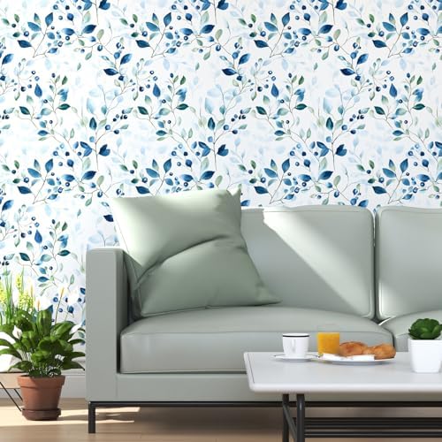 BOKEBEVE Super Long Leaf Wallpaper Peel and Sticck Blue Green 17.5 x 787In - Image 4