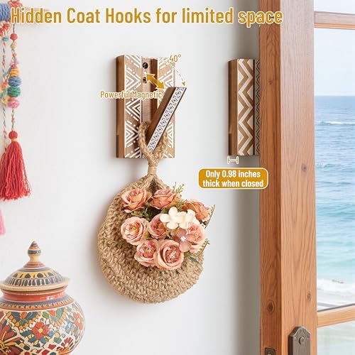 Boho Folding Wall Hooks: Decorative Wood Hanger 2Pack - Image 5