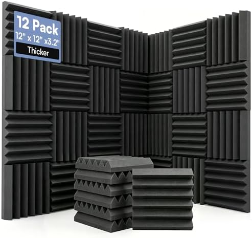 GUERRI 12 Pack Acoustic Foam Panels 12" x 12" x 3.2" Wedges Design Sound Proof by GUERRI