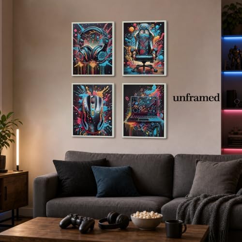 SHRNGCK Game Room Posters Set of 6 Retro Video Game Setup Wall Art Neon Gaming - Image 4