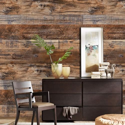 WENMER 23.6" x 590" Brown Wood Wallpaper Peel and Stick Shiplap Self Adhesive - Image 4