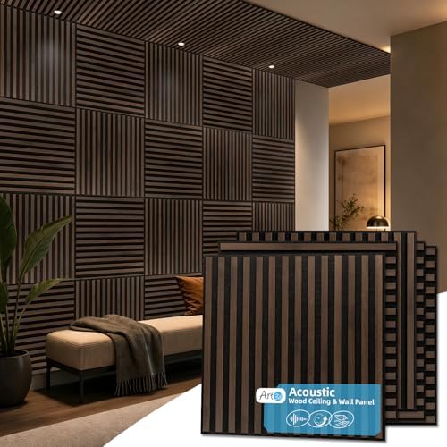 Art3d 6-Pack Acoustic Wood Slat Panel & Ceiling Tile, 2 x 2 ft by Art3d