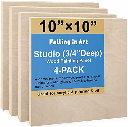 Falling in Art 4 Pack 10x10’’ Unfinished Birch Wood Panels Kit by FallinginArt