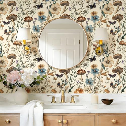 Froluya Mushroom Wallpaper Peel and Stick Vintage Floral 16.9" x 590.5" - Image 6