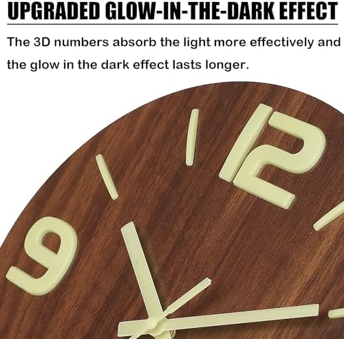 HZDHCLH Wood Wall Clock Glow in The Dark, Luminous Wall Clocks - Image 6