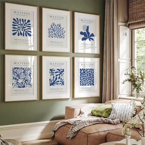 Blue Matisse Wall Art Prints Set of 6 Abstract Aesthetic Canvas Decor Trendy - Image 4