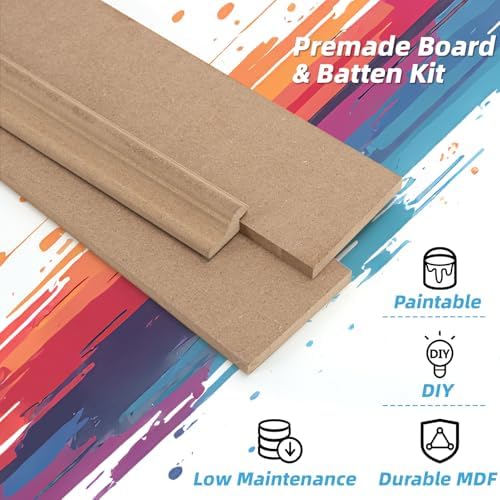 Art3d MDF Premade Paintable Board and Batten Wainscoting Kit, 189 x 54 in - Image 5