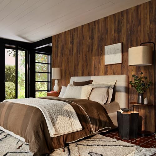 Dimoon 394"x15.7" Thickened Texture Brown Wood Grain Vintage Wallpaper Roll - Image 4