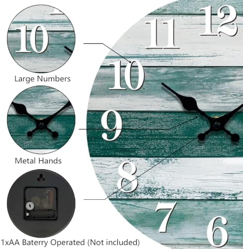 Small Wall Clock, Farmhouse Coastal Wood Clocks Battery Operated - Image 4