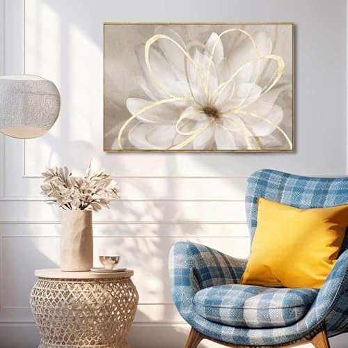 SOUGUAN White Flower Picture Gold Botanical Paintings by SOUGUAN