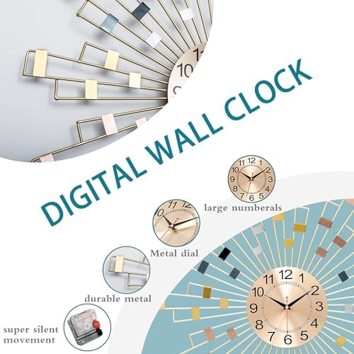 Gold Wall Clock, Silent Movement Wall Clocks Battery Operated, Mid-Century - Image 4
