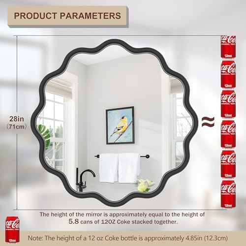 PROHOMEWARE Black Round Mirror 28 Inch Wavy Bathroom Vanity Mirror Gold Frame - Image 3