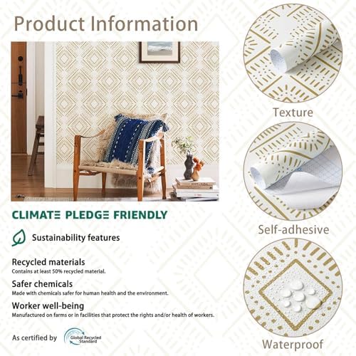 Heroad Peel and Stick Wallpaper Boho Wallpaper Beige Orange Geometric Striped - Image 6