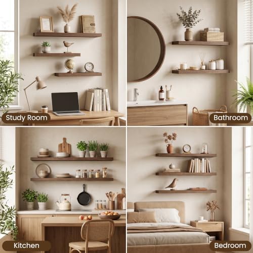 48x8in Floating Shelves 2 Pack, Wall Mount Display Shelf, Rustic Brown - Image 6