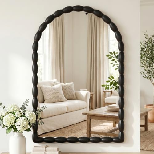 36"x24" Arched Solid Wood Farmhouse Decorative Wall Mirror by Unknown