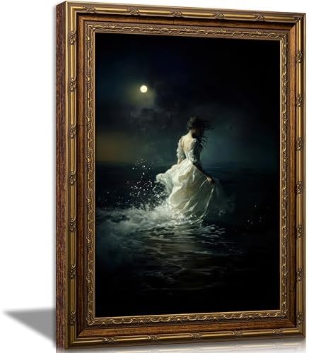 Vintage Gold Framed Woman Canvas Wall Art Dark Academia Gothic Painting Picture by Gothicart
