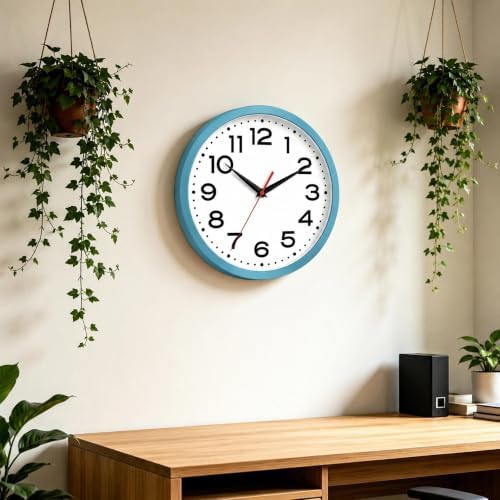 Roymnie 10 Inch Wall Clock, Battery Operated Silent Non Ticking Blue - Image 7