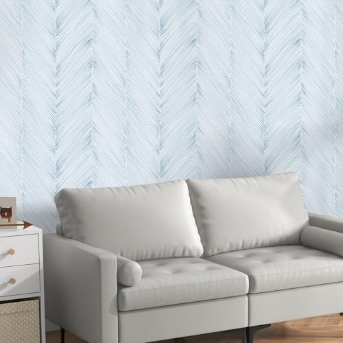Modern Peel and Stick Wallpaper A Set of 17.3"x480" Grey Blue Herringbone - Image 6