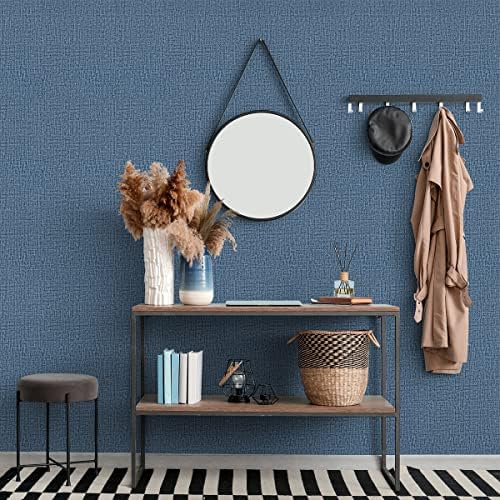 Blue Peel and Stick Wallpaper Grasscloth Decor Paper 17.7in x 118in - Image 2