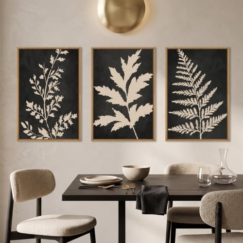 Boho Black Tan Fern Leaf Framed Canvas Wall Art Set -16"x24"x3 - Image 3