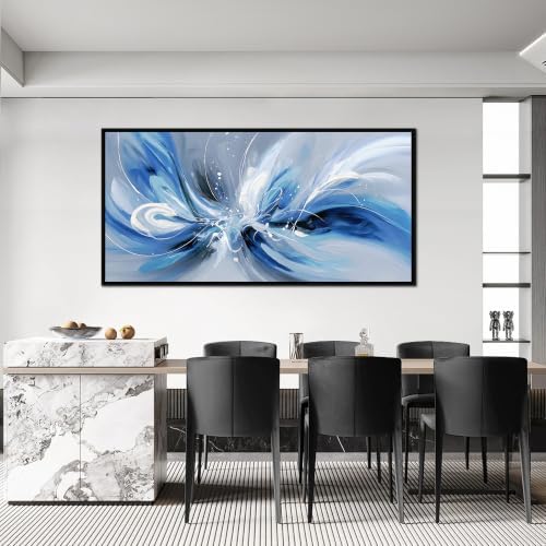 Blue White and Gray Abstract Canvas Wall Art - Image 4