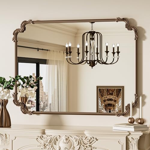 TETOTE Baroque Gold Antique Brass Scroll Wall Mirror 40 x 30 Vintage Rectangle by TETOTE