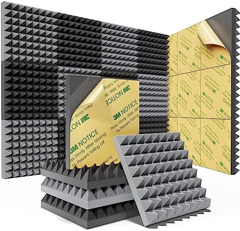 Sonicism Acoustic Panels 12 Pack Self-Adhesive 2"X12"X12" High Density by Sonicism