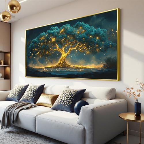 Canvas Wall Art Decor Artwork for Walls Oversized Green Gold Wall Art Prints by QILISHEN-