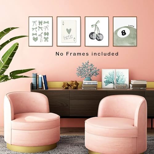 okaxscm Sage Green Coquette Trendy Preppy Wall Art Prints Set of 4, Coquette - Image 5