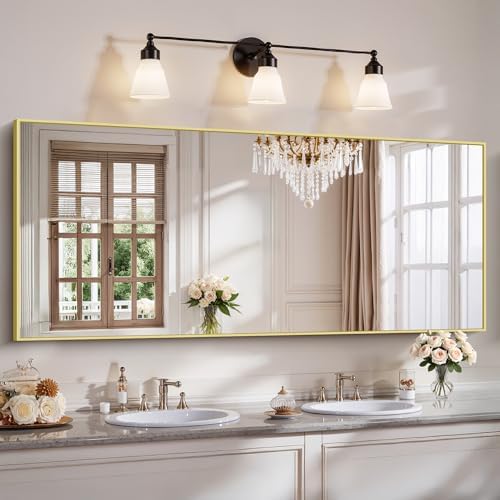 YIROMAN Bathroom Mirror 72"x30", Large Brushed Gold Bathroom Mirror by Unknown