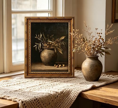 xikafou 3D Textured Canvas Wall Art, Vintage Carved Gold Frame, Rustic Olive - Image 2